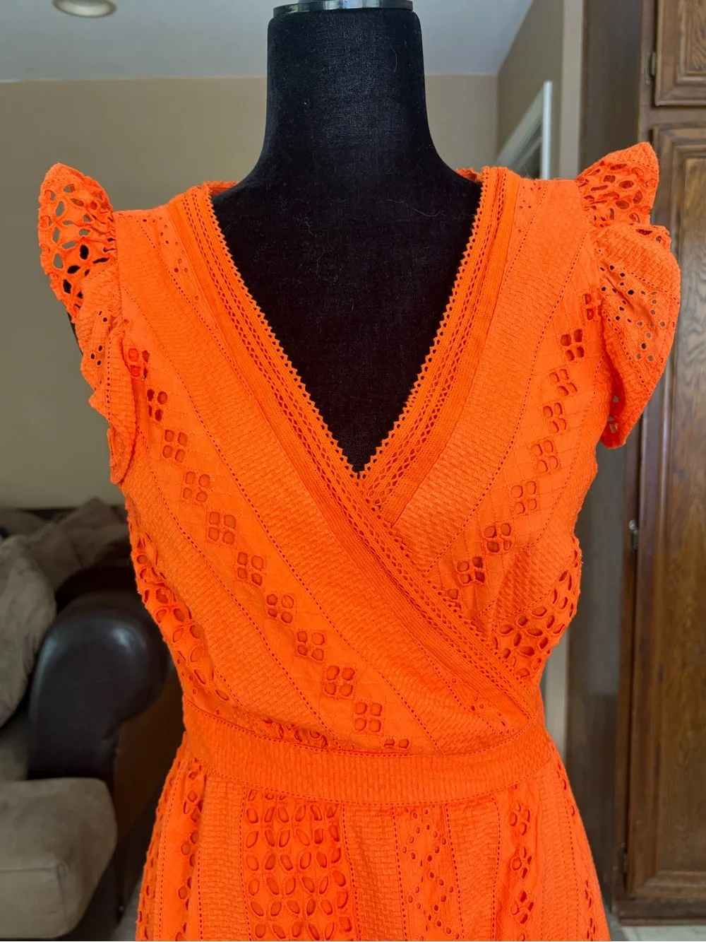 J Crew Women's Orange Eyelet Wrap Dress size 4